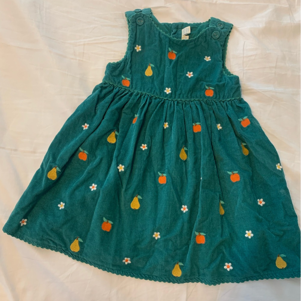JoJo Maman Bebe Tea Corduroy Dress with Fruit and Flower Embroidery